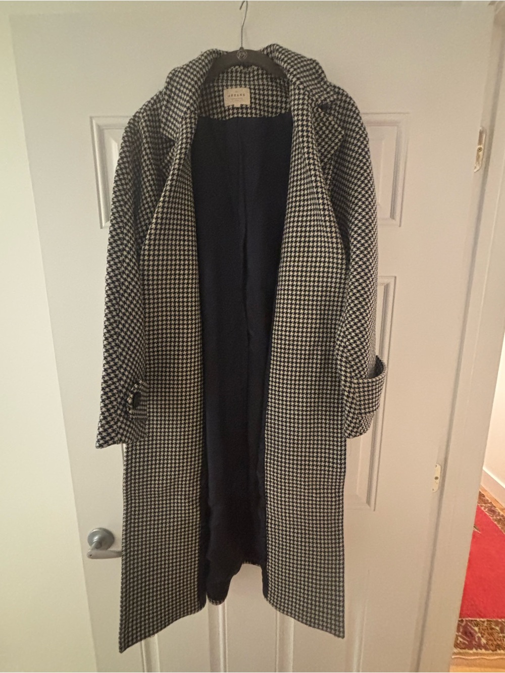 Sezane Marc Coat Black/White Houndstooth Wrap Sz US4/FR 36 - Picture 3 of 6